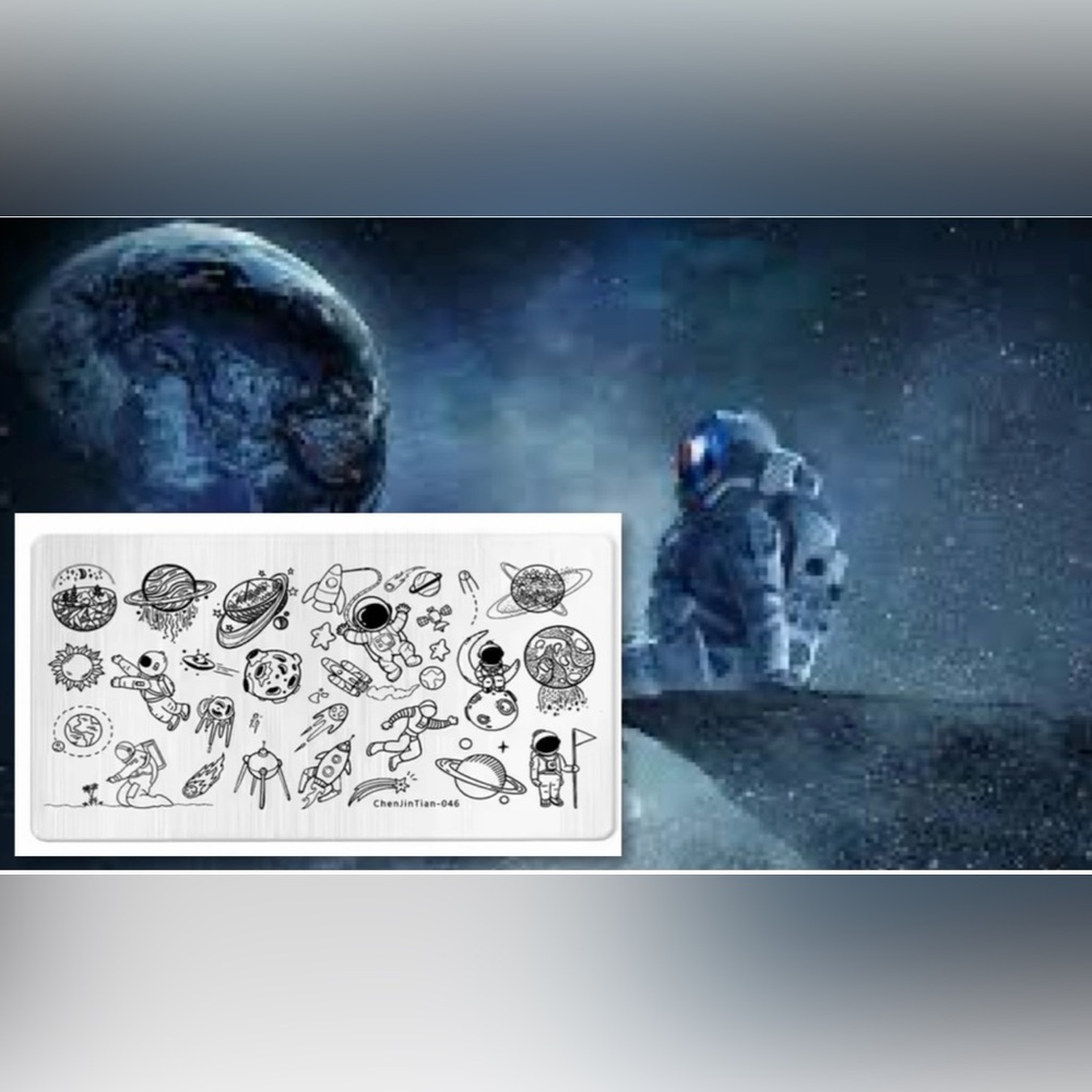 $5 SPACE NAIL STAMPING PLATE. STAINLESS STEEL WITH WHITE BASE. NEW. $5 IF BUNDLE